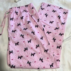 NWT So Heavenly Pink polka Dot Pajama Pants With Bows And Dogs All Over Size XL.